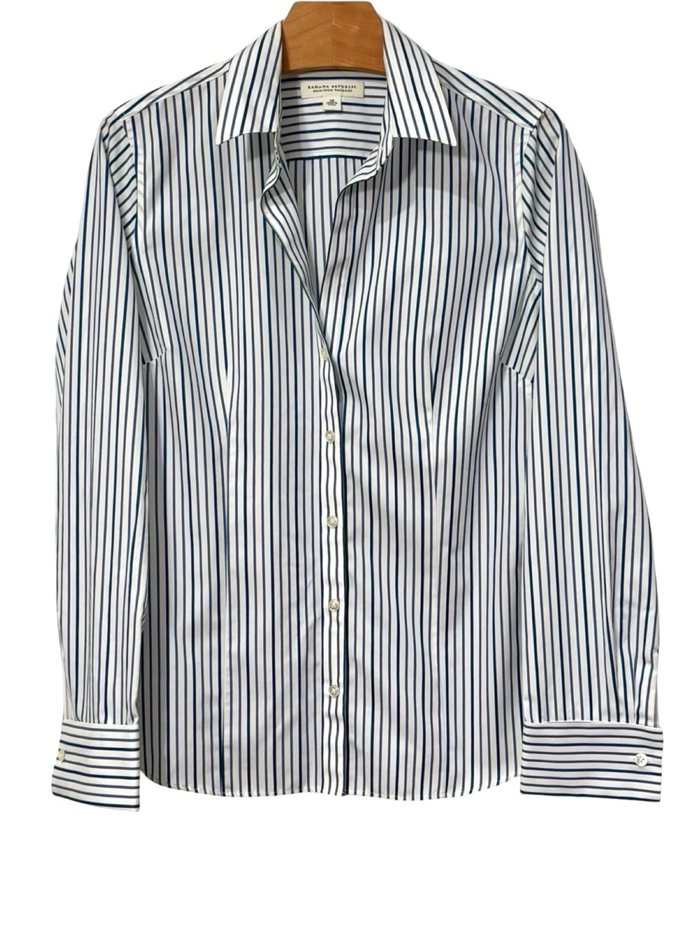 Banana Republic Non Iron Tailored Shirt White Teal Stripe Size 10